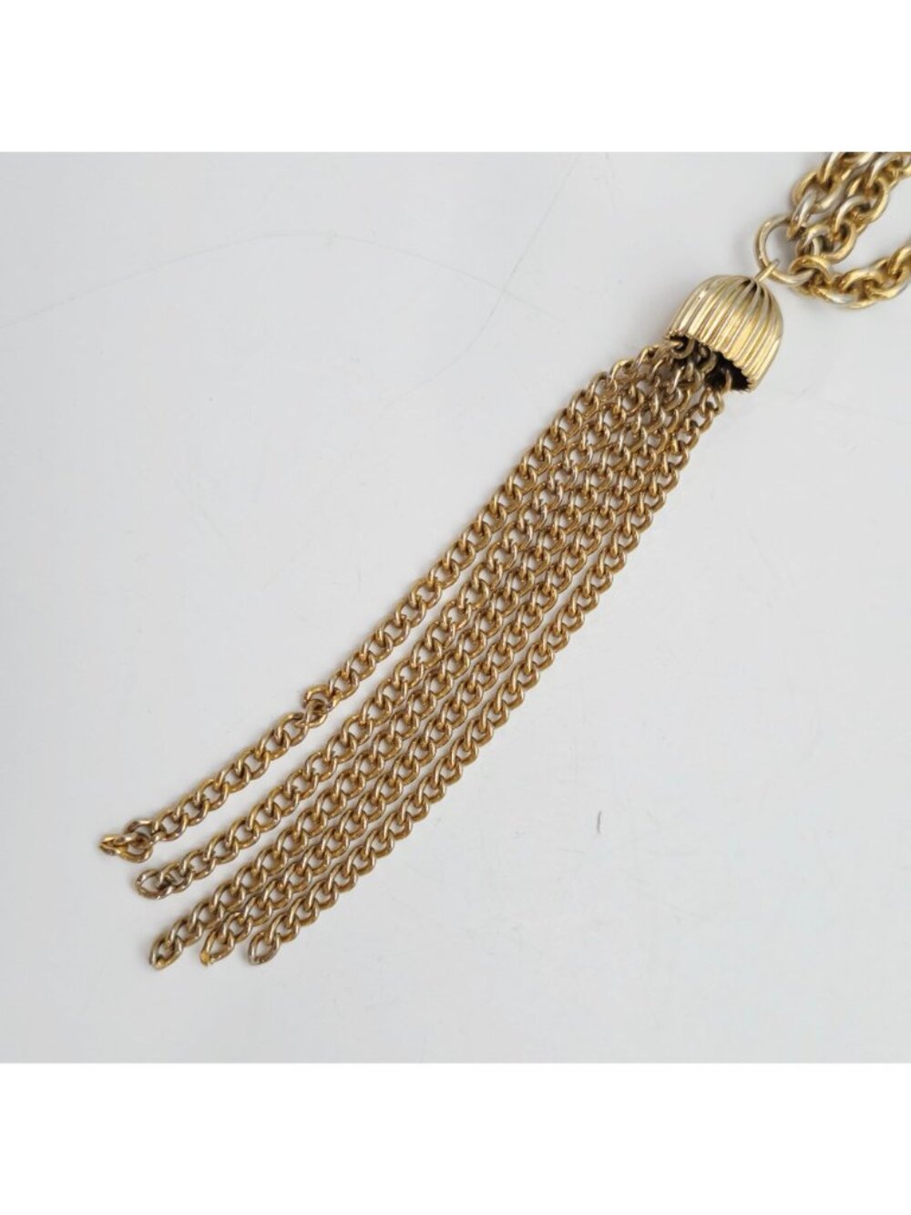 Gold-Tone Chain Necklace Triple Oval Rings & Tassel Pendant Lobster Clasp 20" - Picture 6 of 6